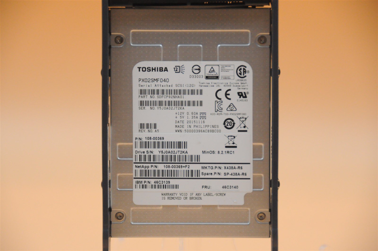 SP-438A-R6 X438A-R6 PX02SMF040 NETAPP 400GB 12G 2.5" SAS TLC DS2246 520BYTE SSD