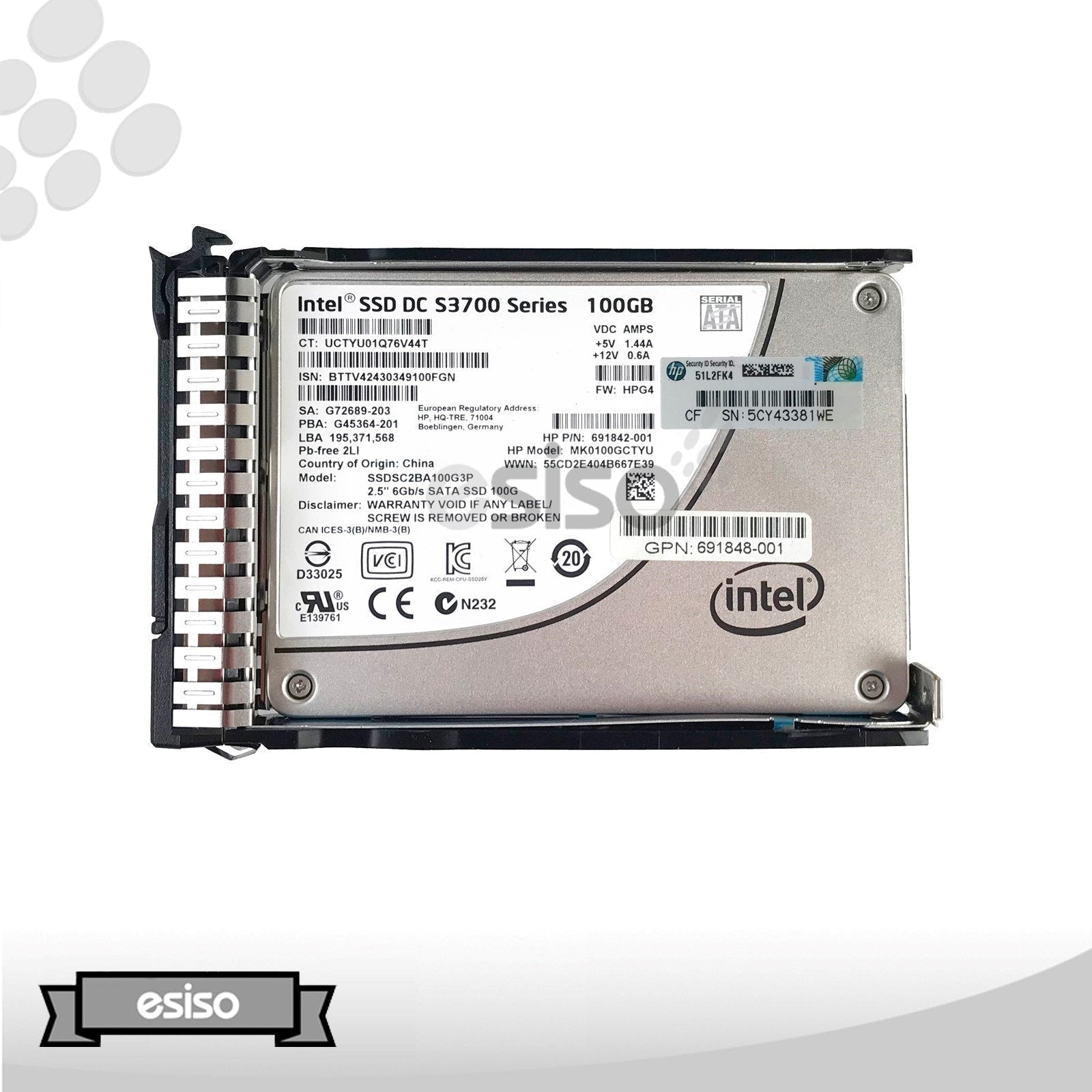 692164-001 691862-B21 HPE 100GB 6G 2.5" SATA DC S3700 SC ENT SOLID STATE DRIVE